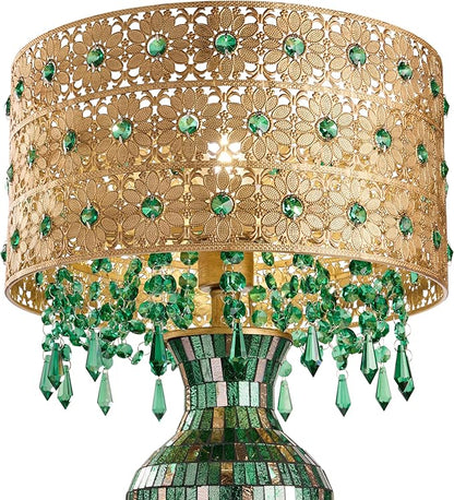 RIVER OF GOODS 25" H Jeweled Gold Drum Shade Urn Table Lamp