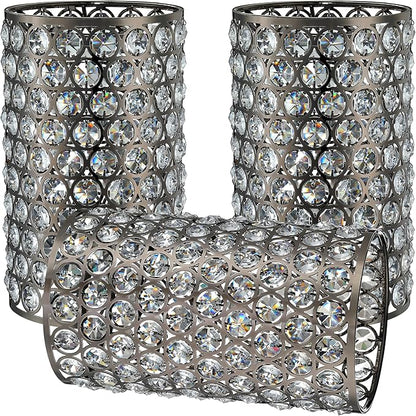 Doraimi Lighting 3 Pack Polyhedral Crystal Metal Pendant Ceiling Chandelier Wall Sconce Lamp Replacement Covers Shade Fixture Antique Nickel Finish,1.66" Fitter Size,7.9" high*4.8" Diameter