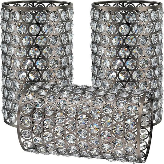 Doraimi Lighting 3 Pack Polyhedral Crystal Metal Pendant Ceiling Chandelier Wall Sconce Lamp Replacement Covers Shade Fixture Antique Nickel Finish,1.66" Fitter Size,7.9" high*4.8" Diameter
