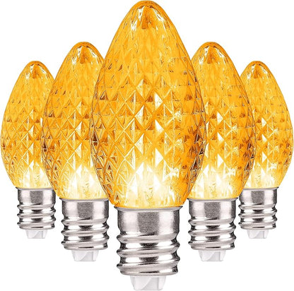 Holiday Lighting Outlet Faceted C7 Christmas Lights | Yellow LED Light Bulbs Holiday Decoration | Warm Christmas Decor for Indoor & Outdoor Use | 2 SMD LEDs in Each Light Bulb | Set of 25