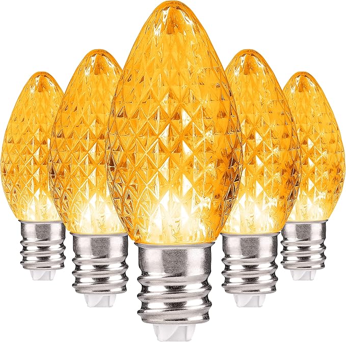 Holiday Lighting Outlet Faceted C7 Christmas Lights | Yellow LED Light Bulbs Holiday Decoration | Warm Christmas Decor for Indoor & Outdoor Use | 2 SMD LEDs in Each Light Bulb | Set of 500