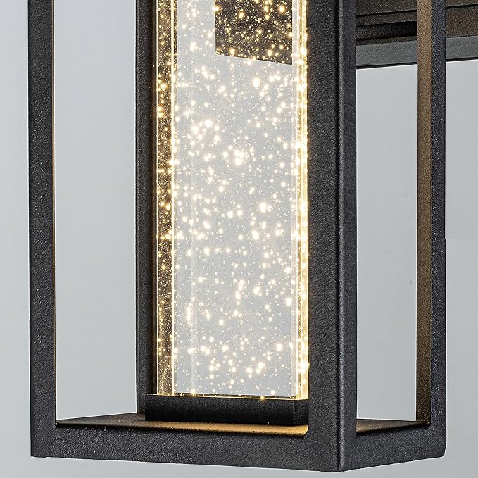 ALOADECOR 1 Light LED Modern Matte Black Dusk to Dawn Sensor Outdoor Wall Lantern Coach Sconces with Seed Glass and Built-in 2 GFCI Outlets Exterior Wall Mount Light for Garden Patio Front Door