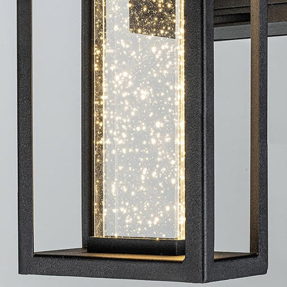 ALOADECOR 1 Light LED Modern Matte Black Dusk to Dawn Sensor Outdoor Wall Lantern Coach Sconces with Seed Glass and Built-in 2 GFCI Outlets Exterior Wall Mount Light for Garden Patio Front Door