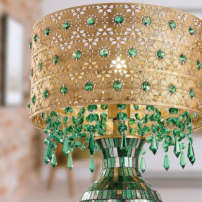 RIVER OF GOODS 25" H Jeweled Gold Drum Shade Urn Table Lamp