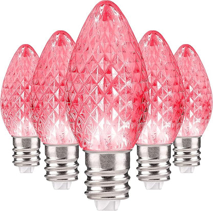 Holiday Lighting Outlet Faceted C7 Christmas Lights | Pink LED Light Bulbs Holiday Decoration | Warm Christmas Decor for Indoor & Outdoor Use | 2 SMD LEDs in Each Light Bulb | Set of 500