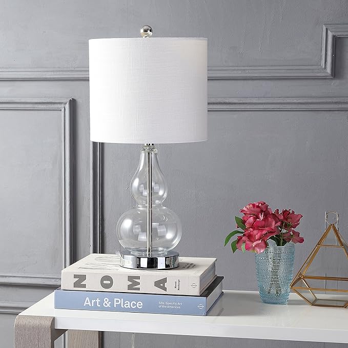 JONATHAN Y JYL1028E Anya 20.5" Mini Glass LED Table Lamp, Transitional, Glam, Midcentury, Modern, Elegant, Office, Living Room, Family Room, Dining Room, Bedroom, Hallway, Foyer, Clear